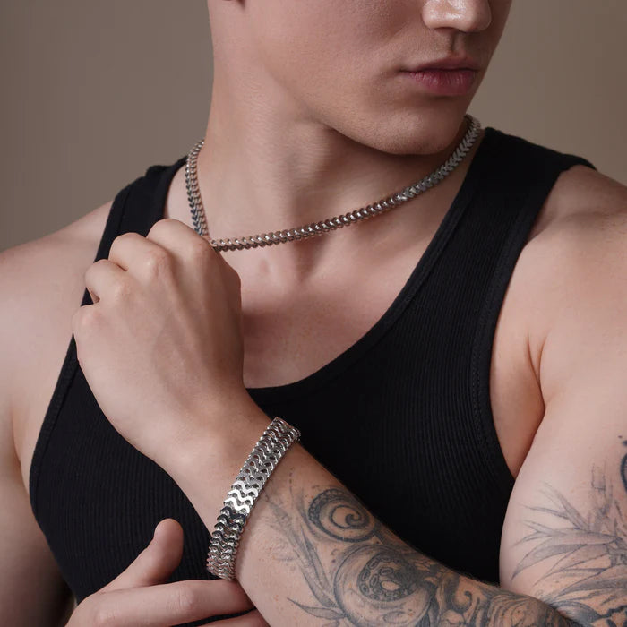 Sterling Silver Rhodium-Plated Hollow Franco Bracelet