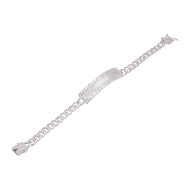 Sterling Silver Curb Bracelet 6.8mm Greek Key ID