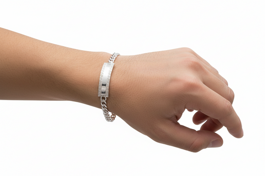 Sterling Silver Curb Bracelet 6.8mm Greek Key ID