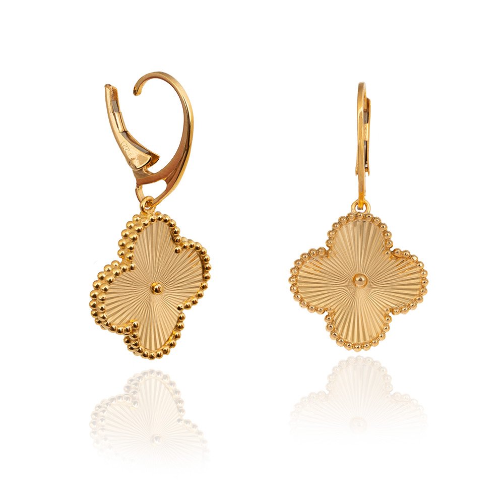 Yellow Gold Dangling Earring with one Clover18k  4.24gr