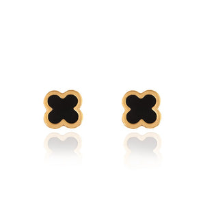 Yellow Gold Stud Earring clover with black Enamel 18k 1.28gr