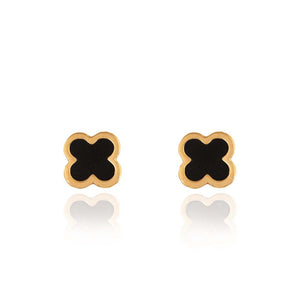 Yellow Gold Stud Earring clover with black Enamel 18k 1.28gr