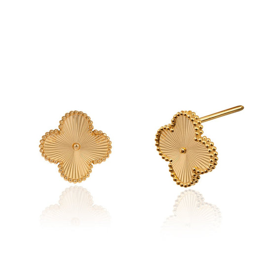 Yellow Gold Stud Earring with one Clover and diamond cut 18k 2.56gr