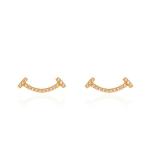 Yellow Gold Earring Vertical T design setting with Cubic Zirconia 18k 1.17gr