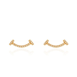 Yellow Gold Earring Vertical T design setting with Cubic Zirconia 18k 1.17gr
