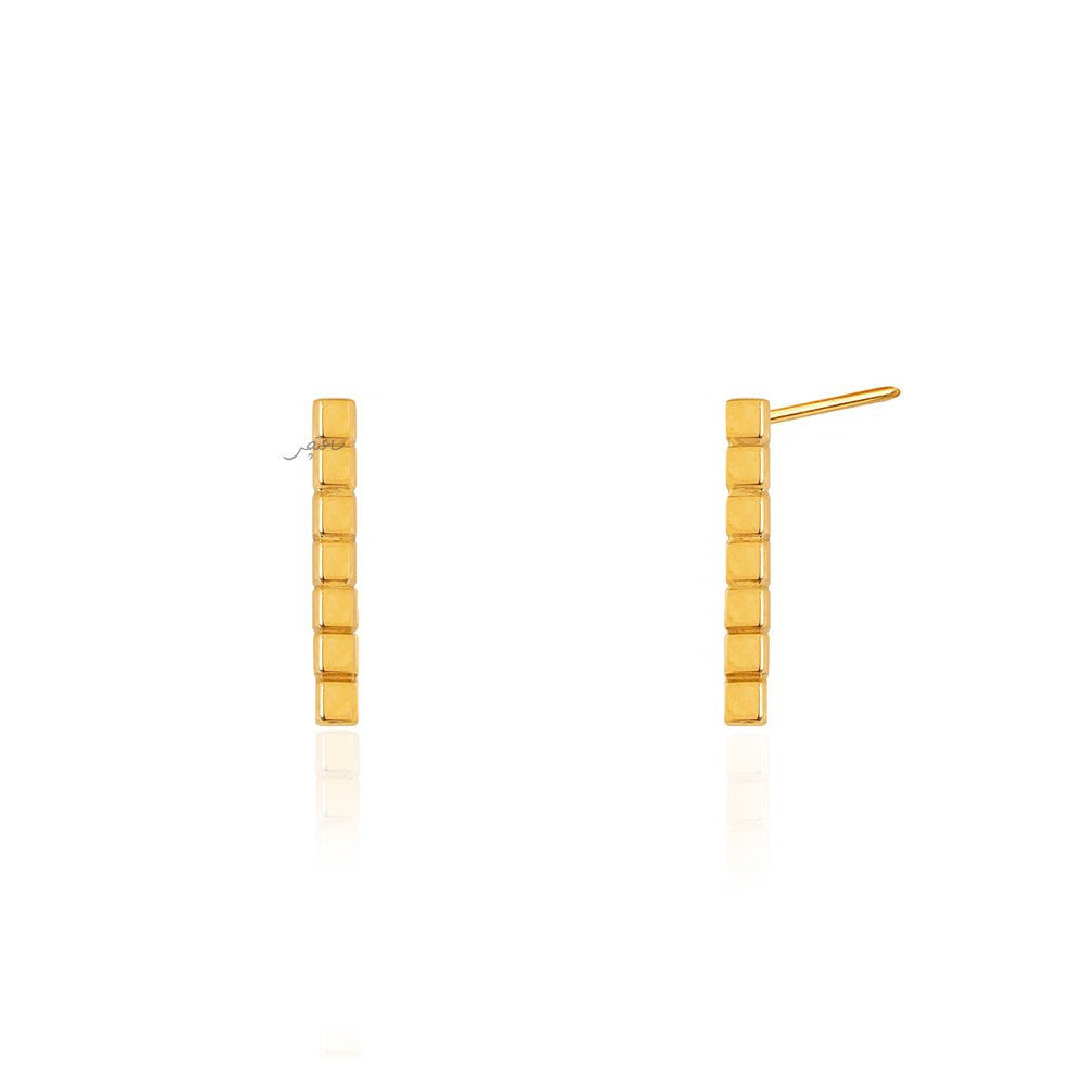 Yellow Gold Earrings a Bar with cut 18k 1.7gr
