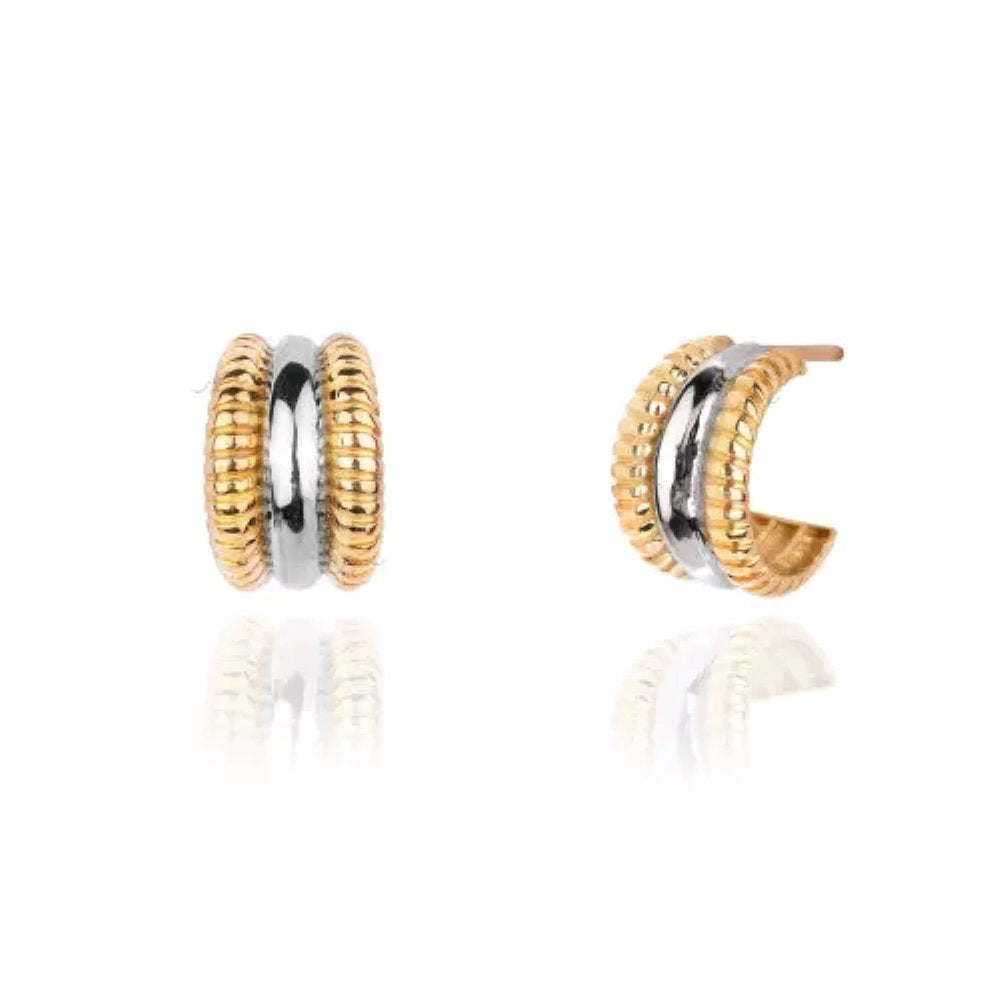 Two Tones Gold Half hope earring, Two side Yellow gold and middle white gold, 18k, 3.88gr