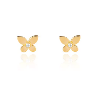 Yellow Gold Butterfly Earrings set with one CZ, 18k, 1.42gr