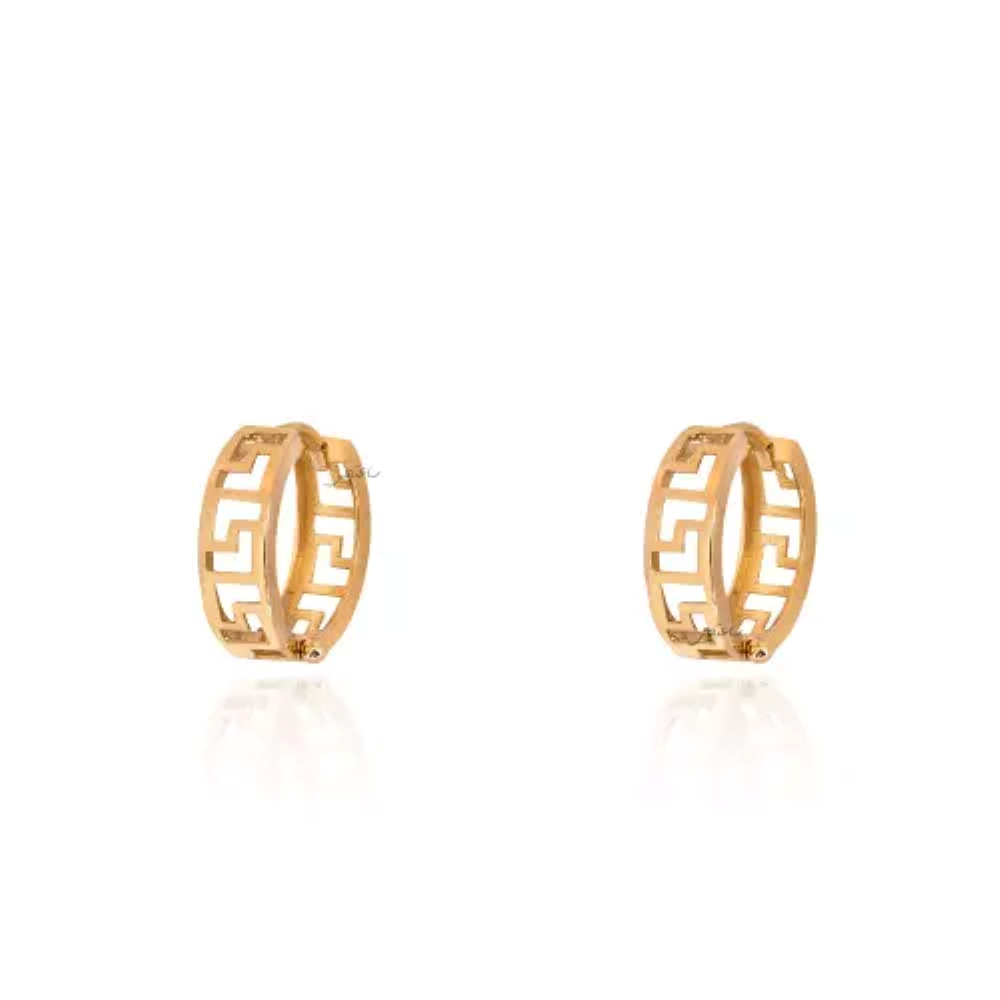 Yellow Gold Hoop halo Earrings with design, 18k , 1.73gr