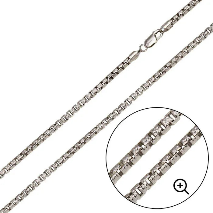 925 Sterling Silver Rhodium Plated Diamond Cut Slash Round Box Chains