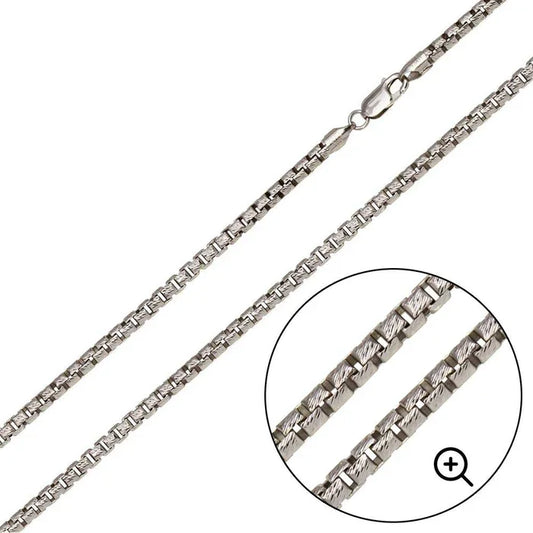 925 Sterling Silver Rhodium Plated Diamond Cut Slash Round Box Chains 2.9mm