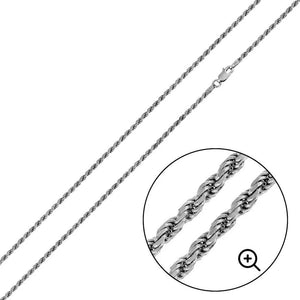 Rhodium Plated 925 Sterling Silver Rope 050 Chain 2.5mm