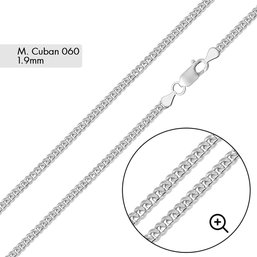 Silver 925 Rhodium Plated Miami Chain Link, 1.9mm, 16"
