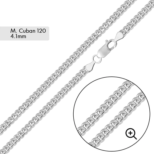 Silver 925 Rhodium Plated Miami Cuban Chain Link,4.1mm, 22"