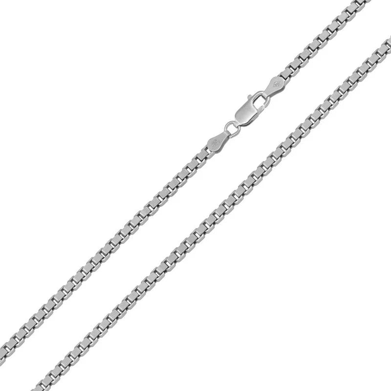 Rhodium Plated Sterling Silver Box Chain,  2.4mm, 925