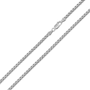 Rhodium Plated Sterling Silver Box Chain,  2.4mm, 925