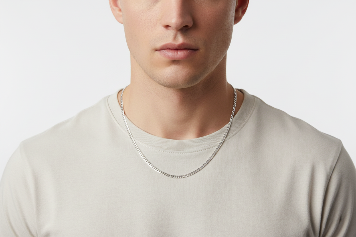 Rhodium Plated Sterling Silver, Flat Curb Chain, 2.8mm, 925