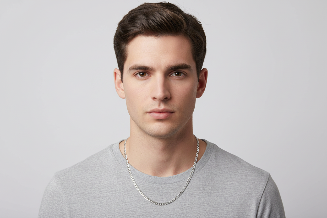 Sterling Silver Rhodium Plated Super Flat Curb Chain, 925, 18 Inches, 2.3mm