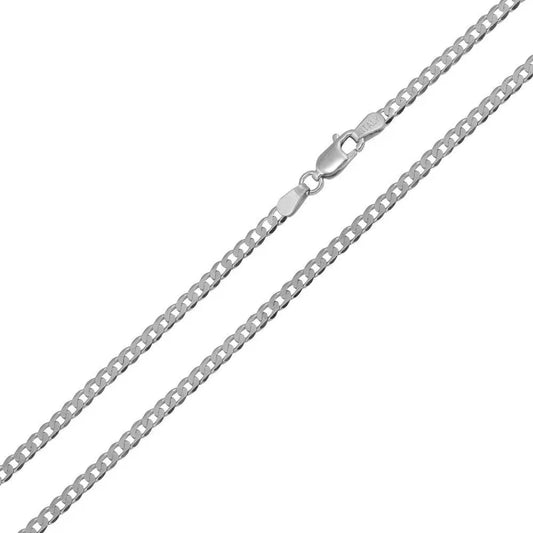 Sterling Silver Rhodium Plated Super Flat Curb Chain, 925, 18 Inches, 2.3mm