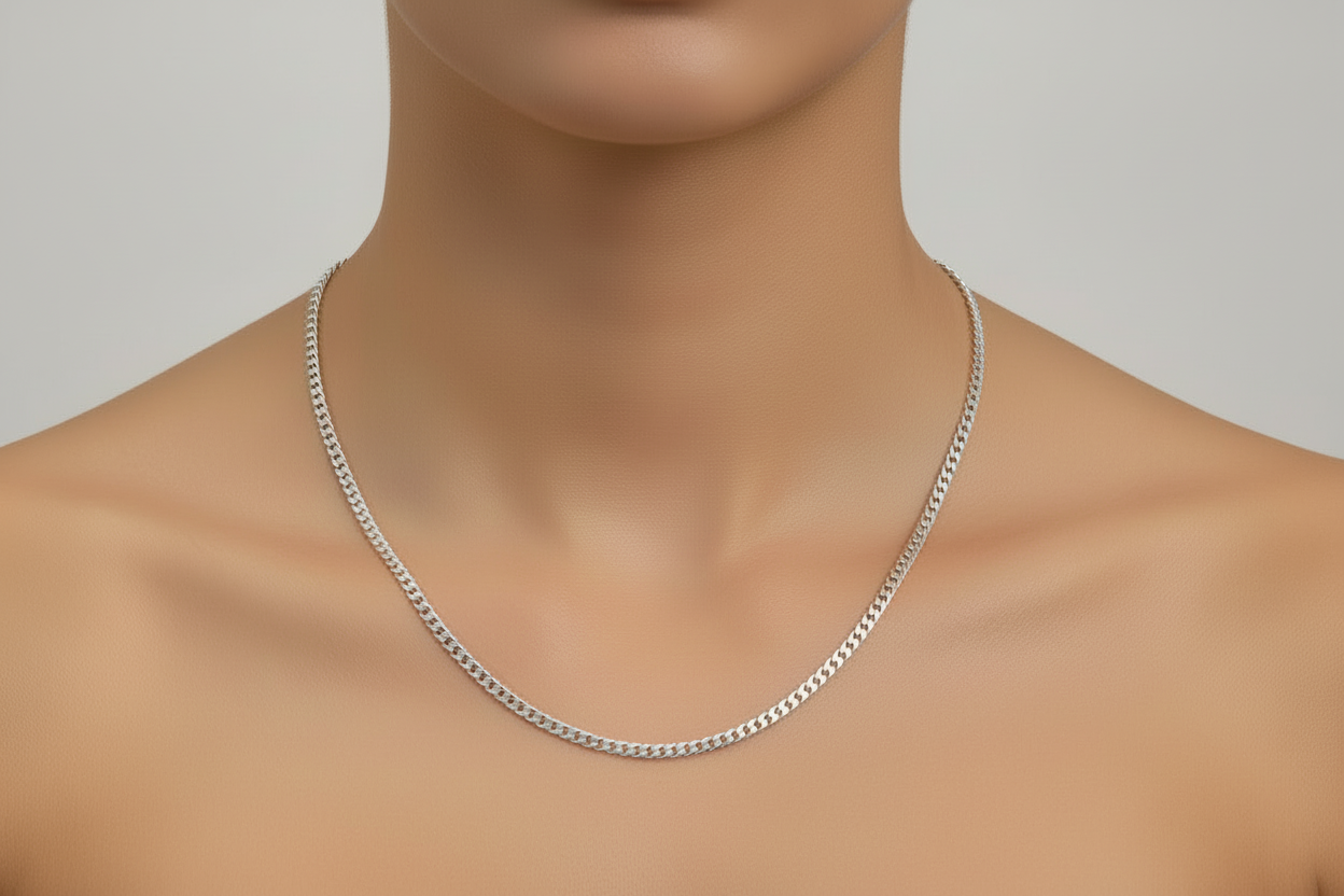 Sterling Silver Rhodium Plated Super Flat Curb Chain , 925, 20 inches