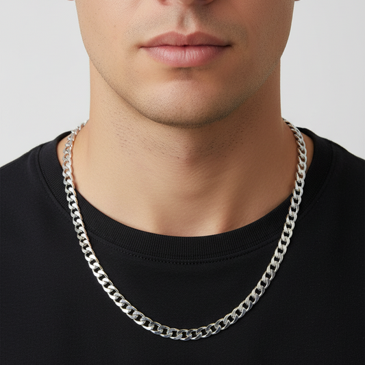 925 Sterling Silver Rhodium-Plated Super Flat Curb Chain ,4.7mm