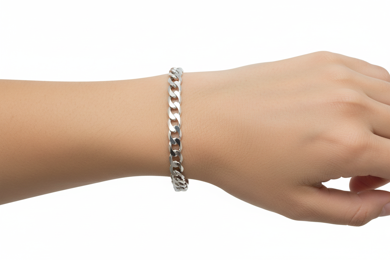 Miami Silver Curb Figaro Rhodium-Plated Bracelet 8 1/2" 5mm