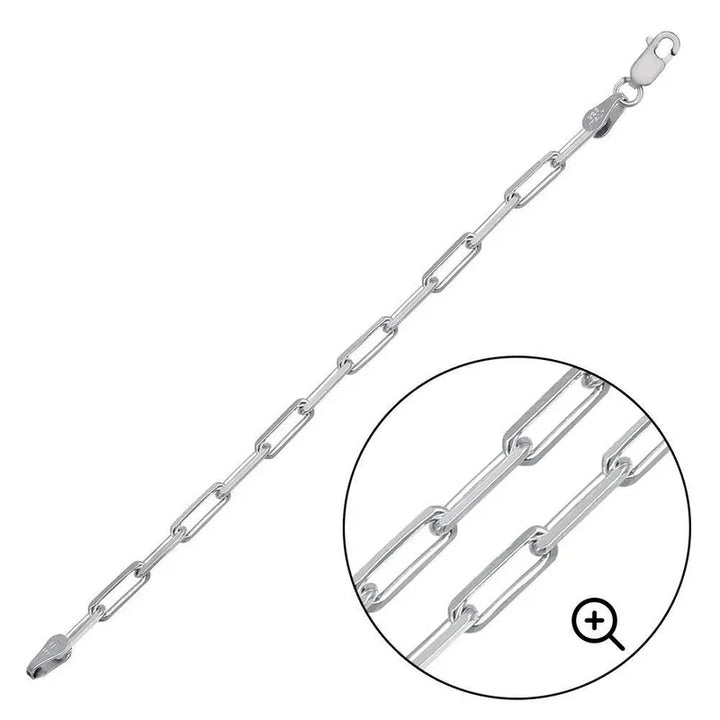 Sterling Silver Rhodium-Plated Paperclip Link Bracelet 2.8mm 7"