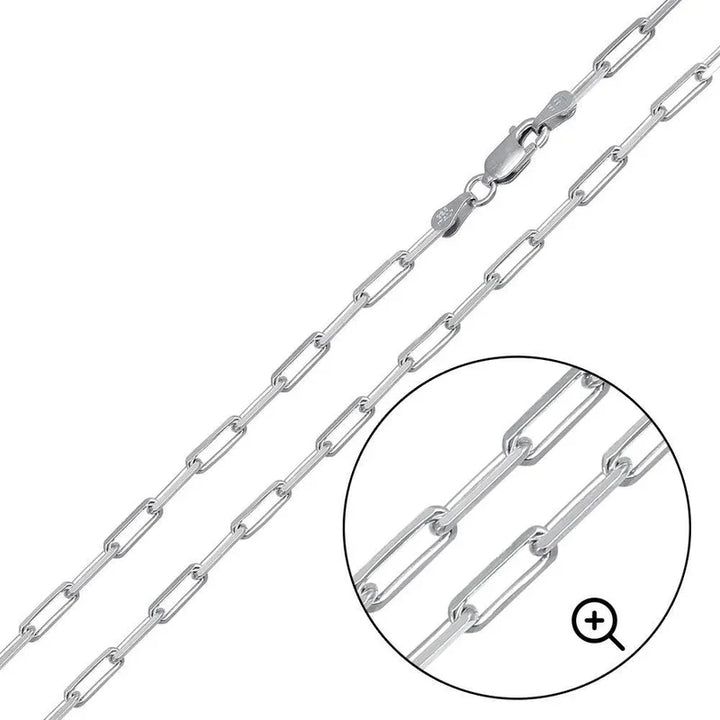 Sterling Silver Rhodium-Plated Paperclip Link Chain 18"