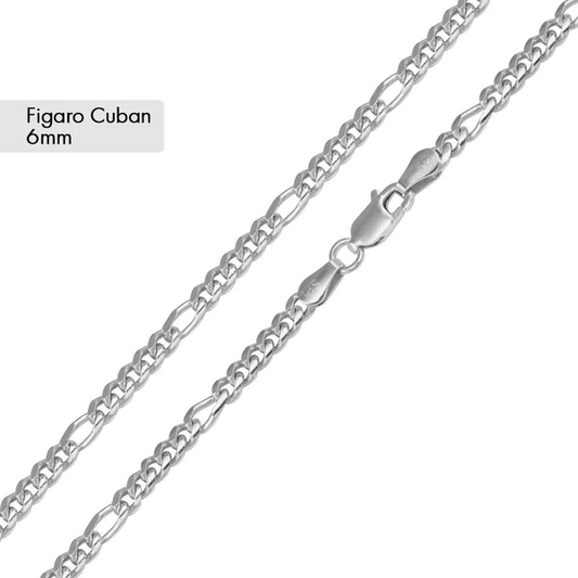 Silver Rhodium Plated Figaro Cuban Chain
