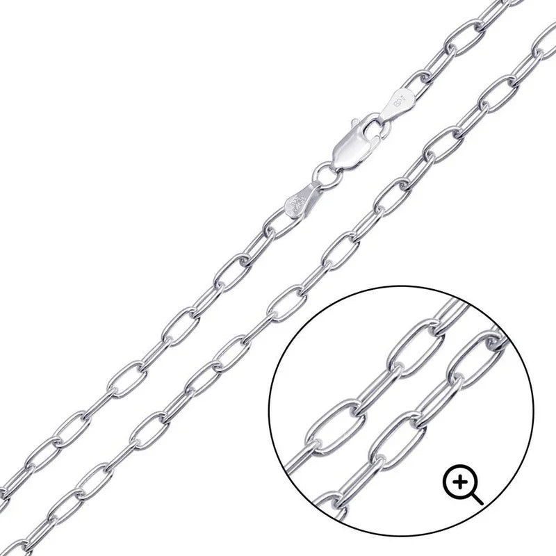 925 Sterling Silver Rhodium Plated Oval Paperclip Link Chain