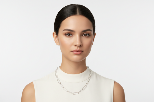 925 Sterling Silver  Rhodium Plated Oval Paperclip Link Chain 6.5mm