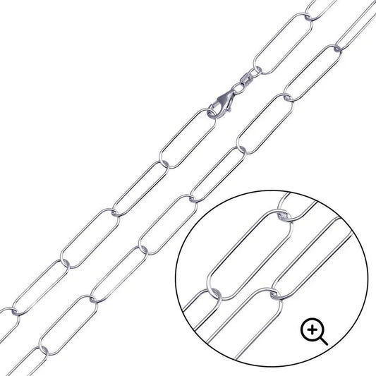 925 Sterling Silver  Rhodium Plated Oval Paperclip Link Chain 6.5mm