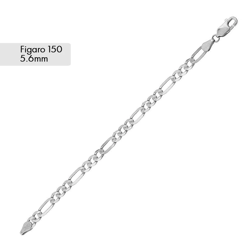 Silver Figaro Style Bracelet, 5.6mm, 7"