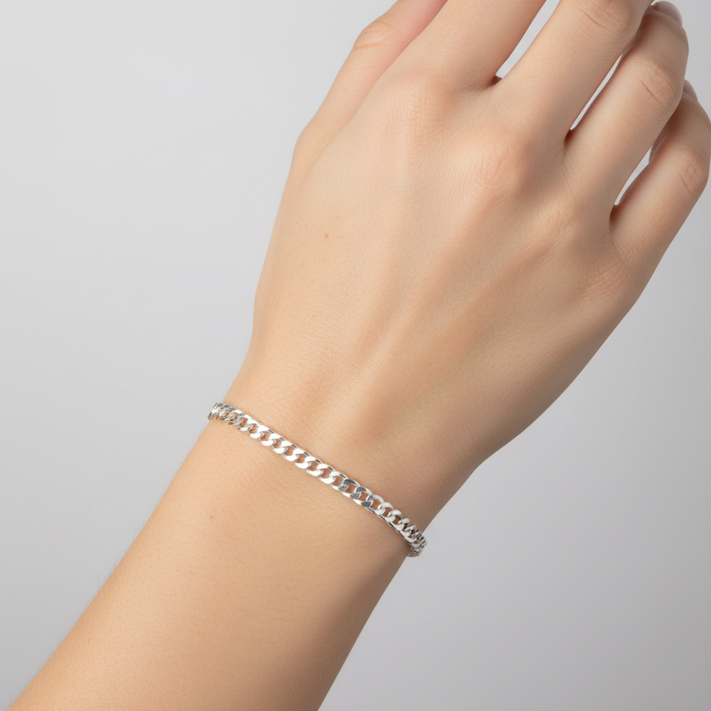Sterling Silver Rhodium-Plated Sterling Silver Flat Curb Bracelet 2.8mm