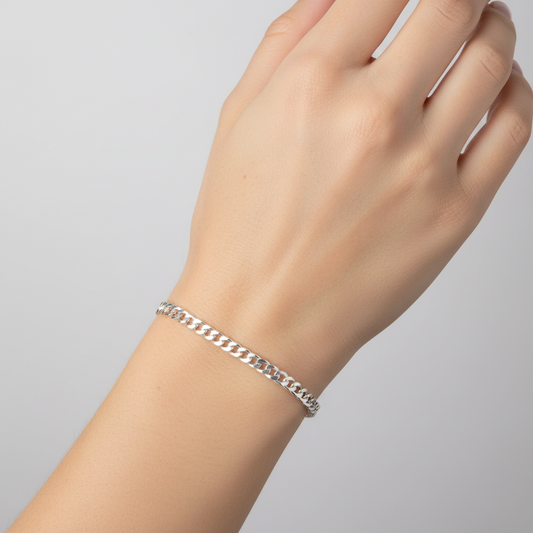 Sterling Silver Rhodium-Plated Sterling Silver Flat Curb Bracelet 2.8mm