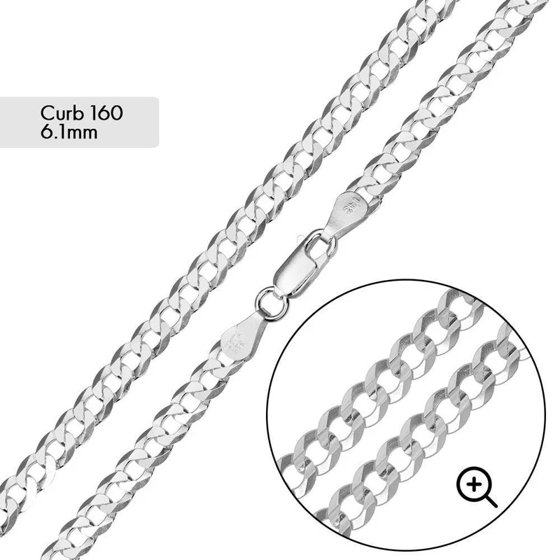 Sterling Silver Rhodium Plated 925, Curb Chain, 20 Inches