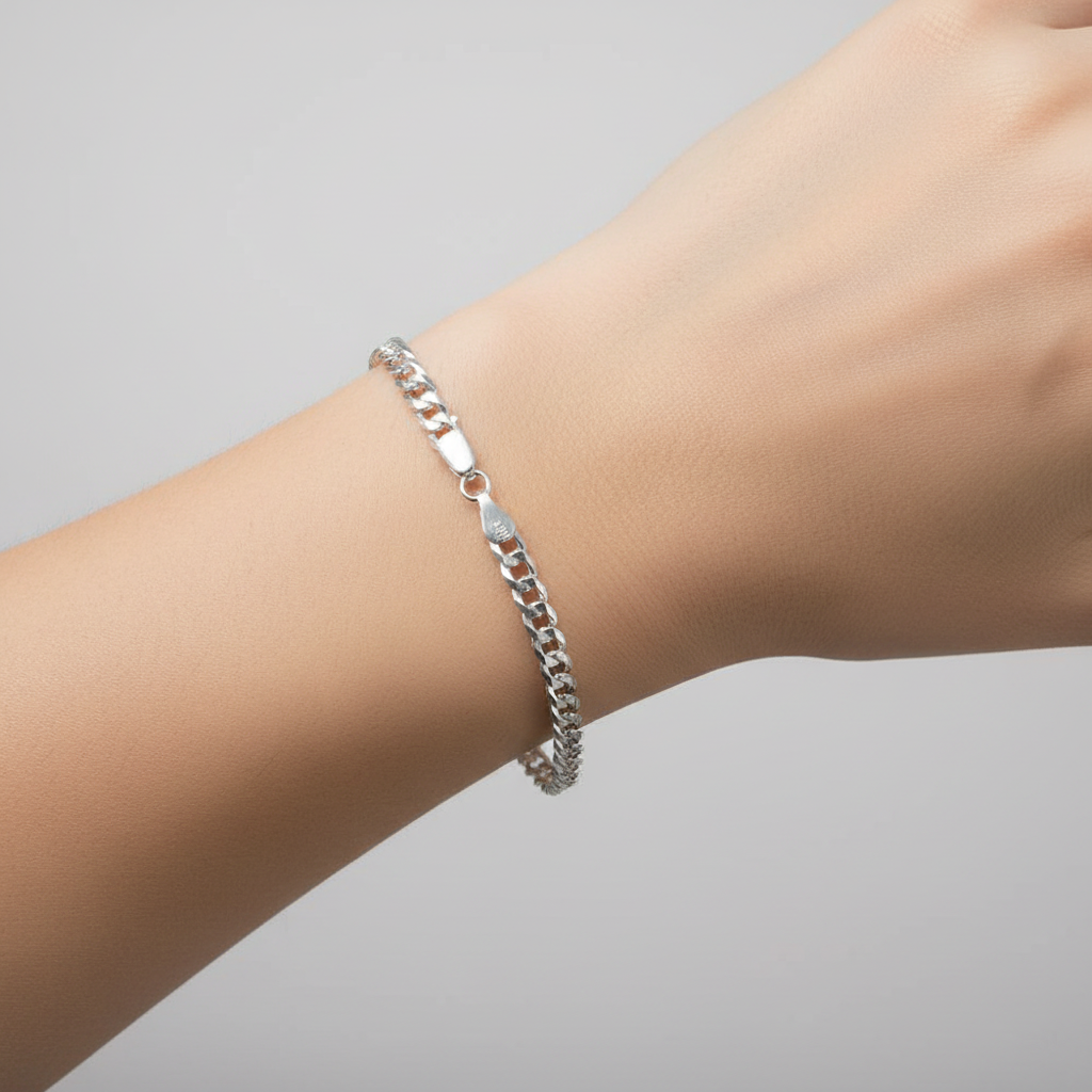 Sterling Silver Rhodium-Plated Sterling Silver curb links Bracelet