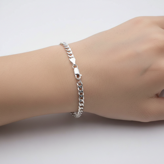 Sterling Silver Rhodium-Plated Sterling Silver curb links Bracelet