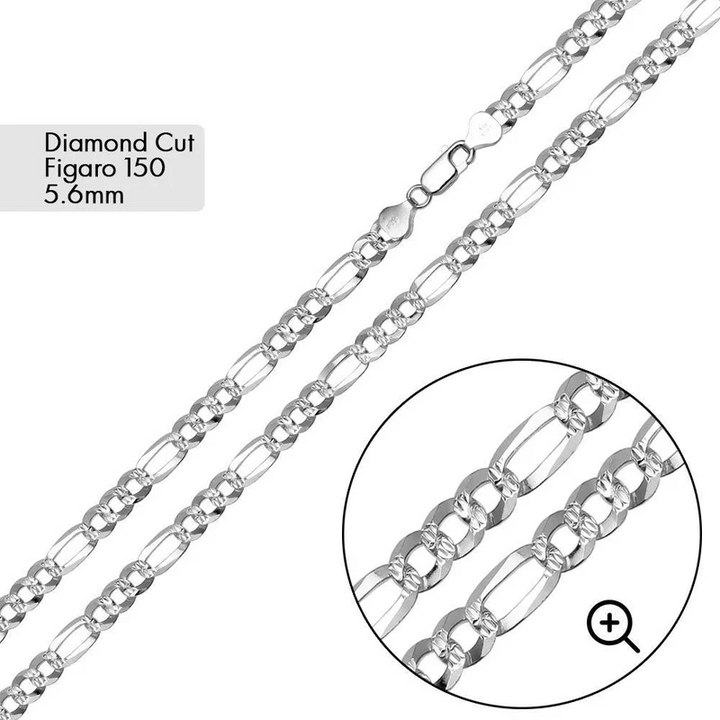 Sterling Silver Figaro Bracelet 8"