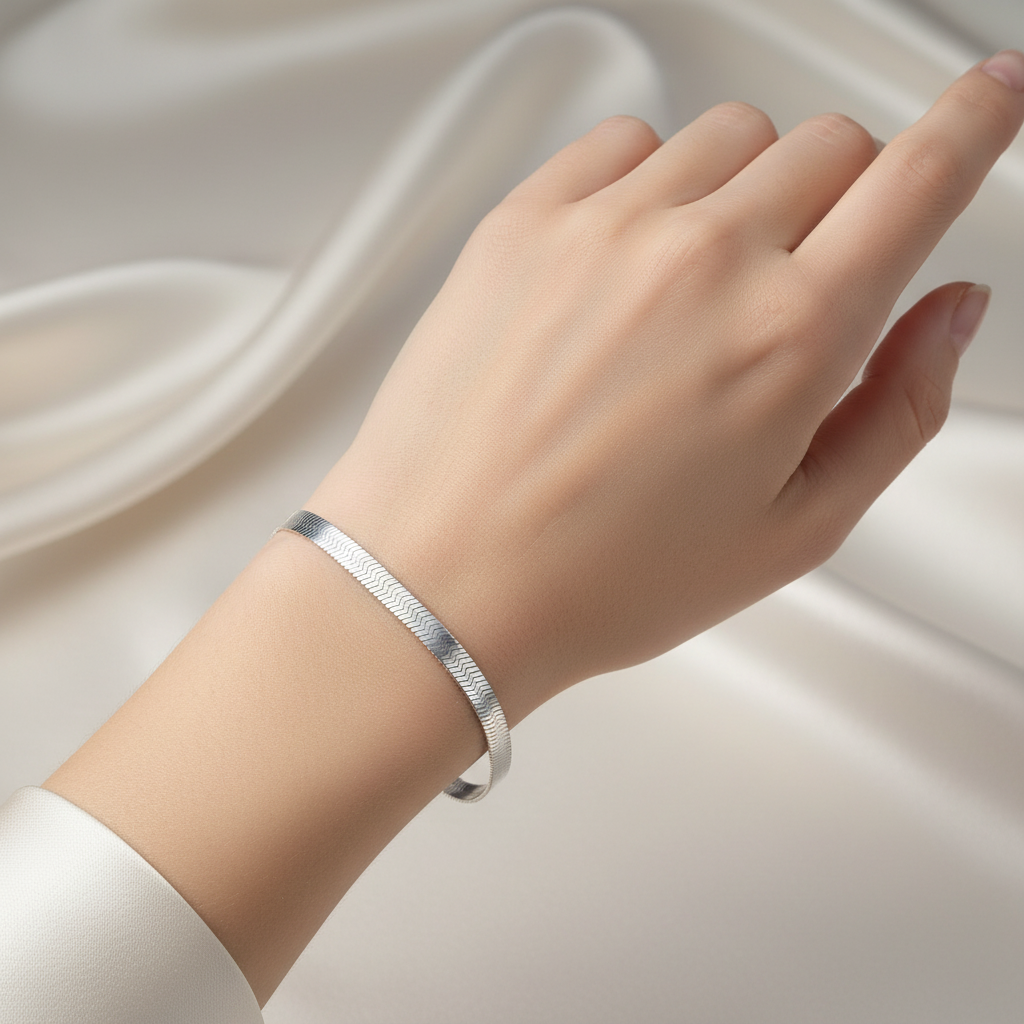 Sterling Silver High Polished Herringbone Bracelet, 925