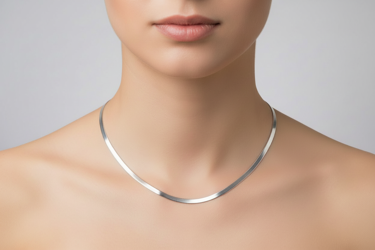 Sterling Silver High Polished Herringbone Chain, 925