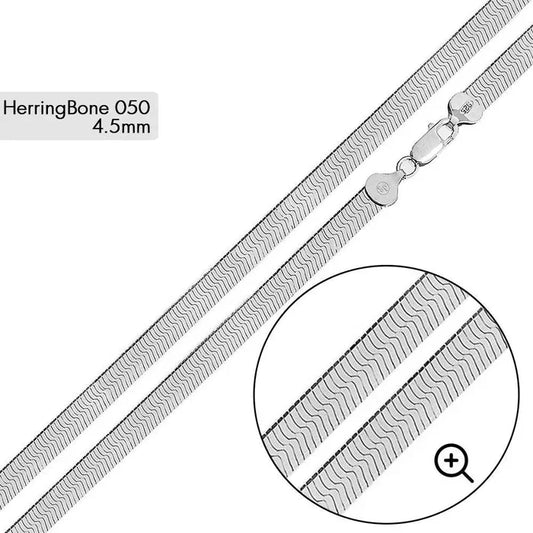 Sterling Silver High Polished Herring Bone 050 Chain 4.5mm, 925