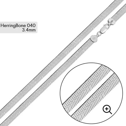 925 Sterling Silver Herring Bone 040 Chain  3.4mm