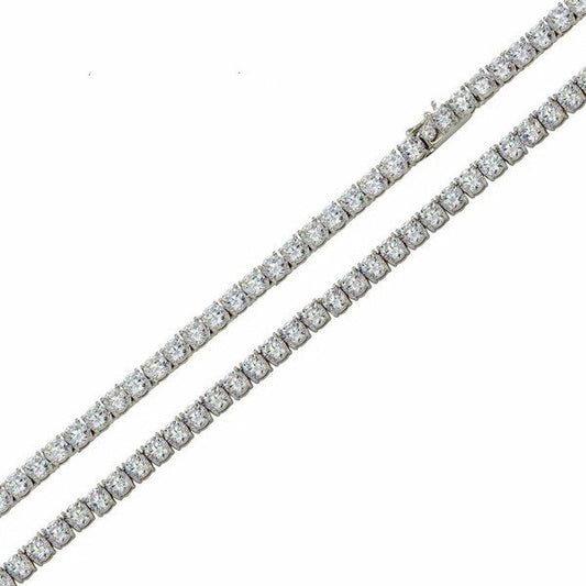 Silver 925 Rhodium Plated Round CZ Tennis Necklace 3mm -