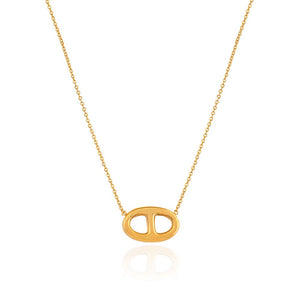 18K Yellow Gold Oval Link Pendant Necklace with Cut-Out Detail, 3.45gr