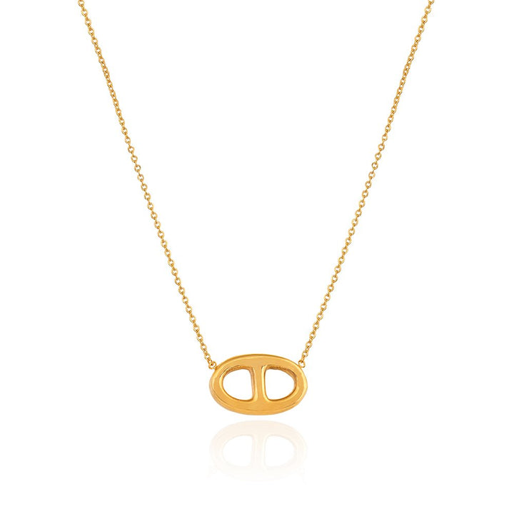 18K Yellow Gold Oval Link Pendant Necklace with Cut-Out Detail, 3.45gr