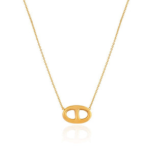 18K Yellow Gold Oval Link Pendant Necklace with Cut-Out Detail, 3.45gr