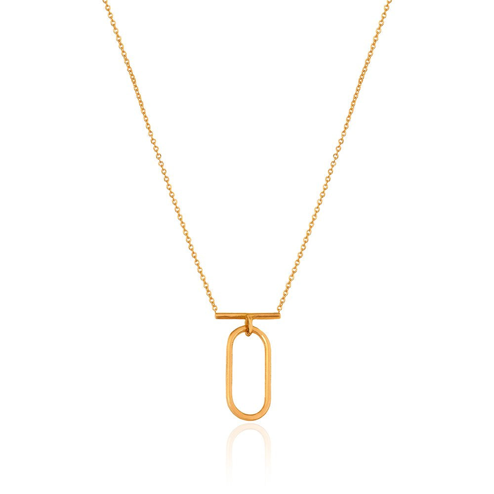 Yellow gold Necklace connected bar with one oval hanging Chain adjustable 17 to 18 Inches 18k 2.75gr