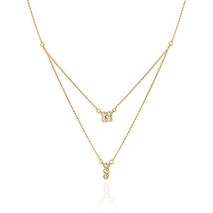 Two Layer Yellow Gold Necklace setting with Cubic Zirconia 18k 16 to 18Inches Adjustable 3.7gr