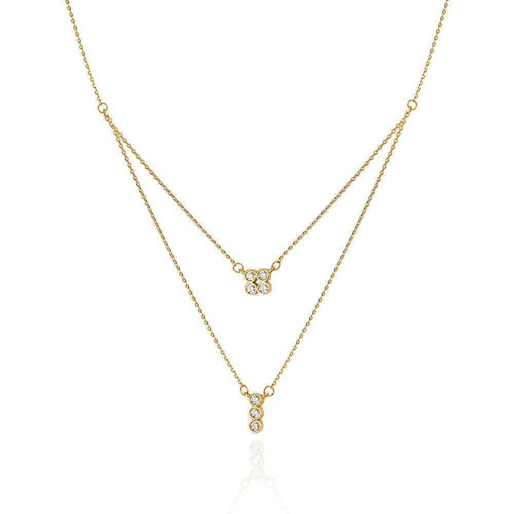 Two Layer Yellow Gold Necklace setting with Cubic Zirconia 18k 16 to 18Inches Adjustable 3.7gr